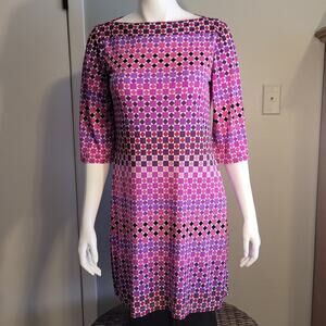 DONNA MORGAN Retro Mod Geometric Shift Dress Sz 8 Pink Purple Stretch Work Party